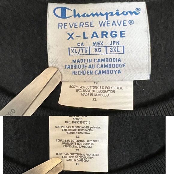 Champion Sweatshirt WMNS XL Black Crop Cut Off Reverse‎ Weave Silver Old English - Picture 11 of 11